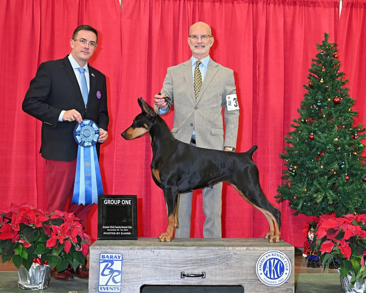 Blai Llobet presenting an award to a Doberman